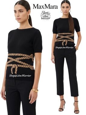 MaxMara cotton knotted rope motif boatneck short sleeve sweater *shop@iamwarrior